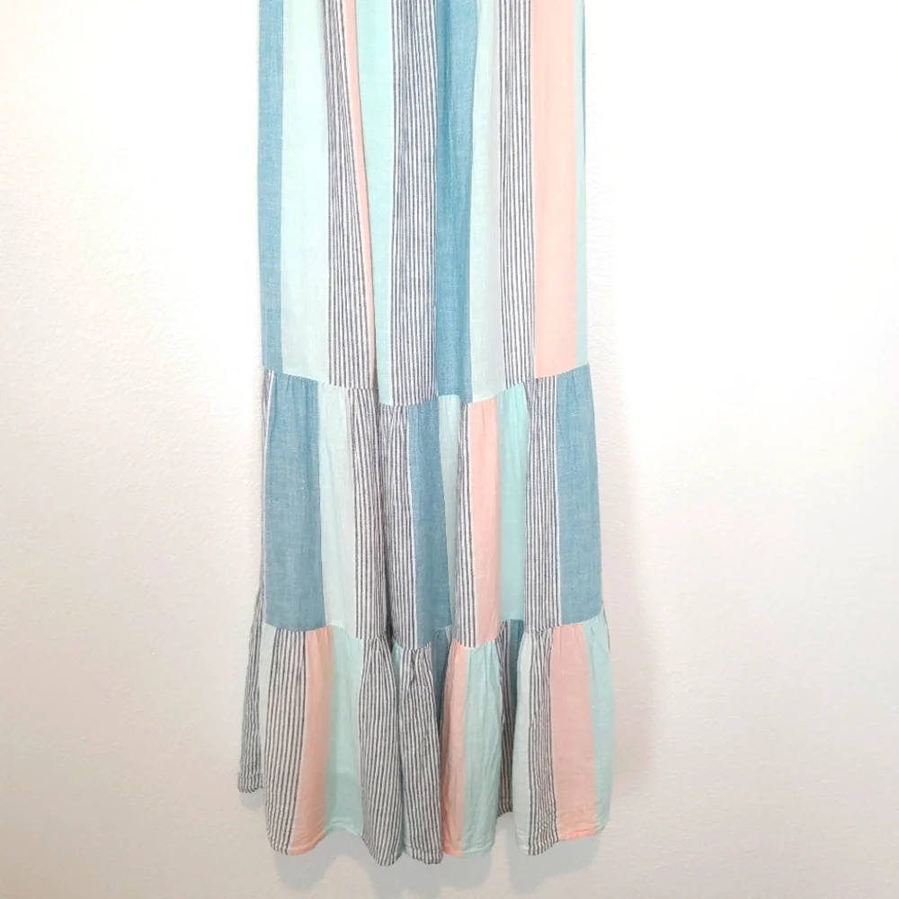 RAILS Adora Highland Stripe Tiered Coastal Beachy Pastel Midi Dress - Picture 7 of 11